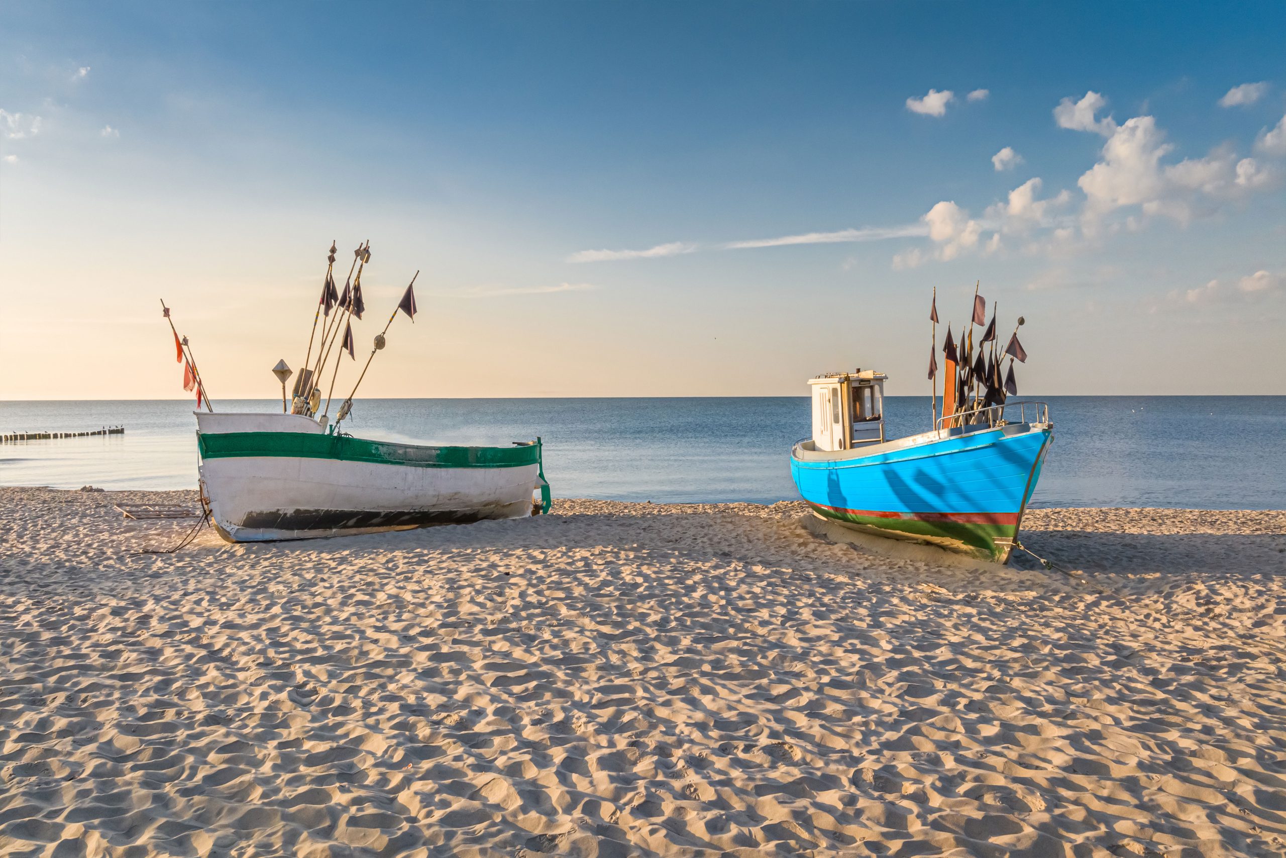 Fishing boats by the Baltic Sea in summer, Poland